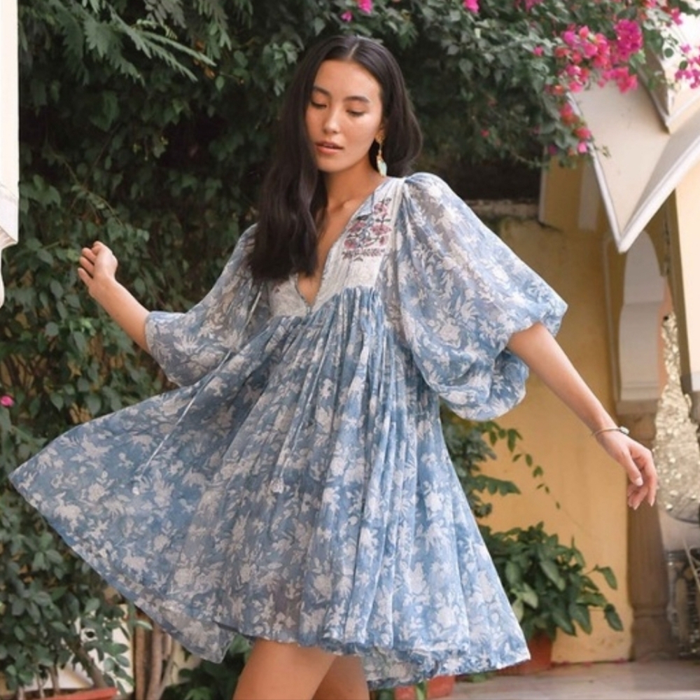 Daughters Of India Jaya Mini Dress In Juniper